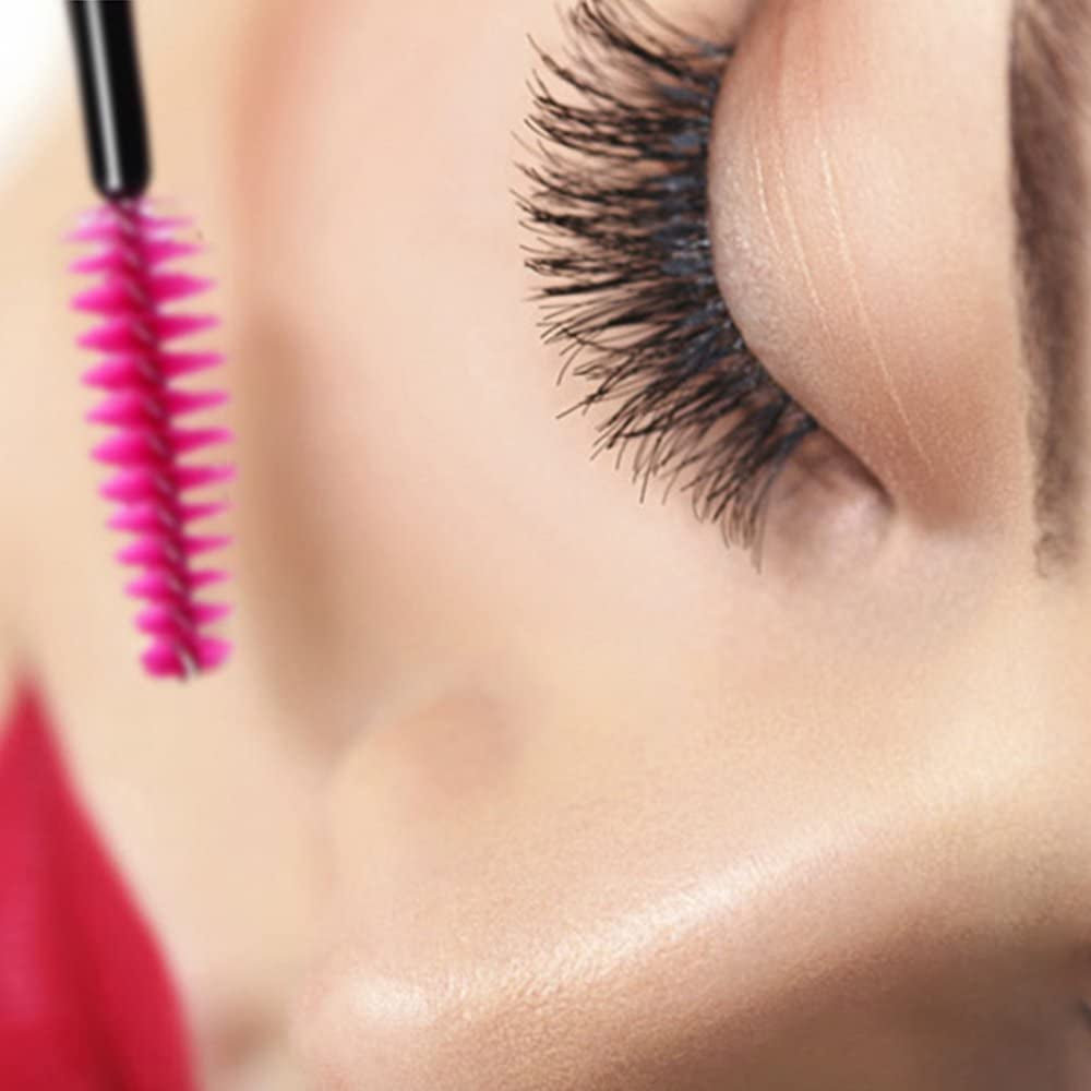 Leshare Disposable Eyelash Mascara Brushes Wands Applicator Makeup Kits 100 Pack (100 Pcs Rose Red).