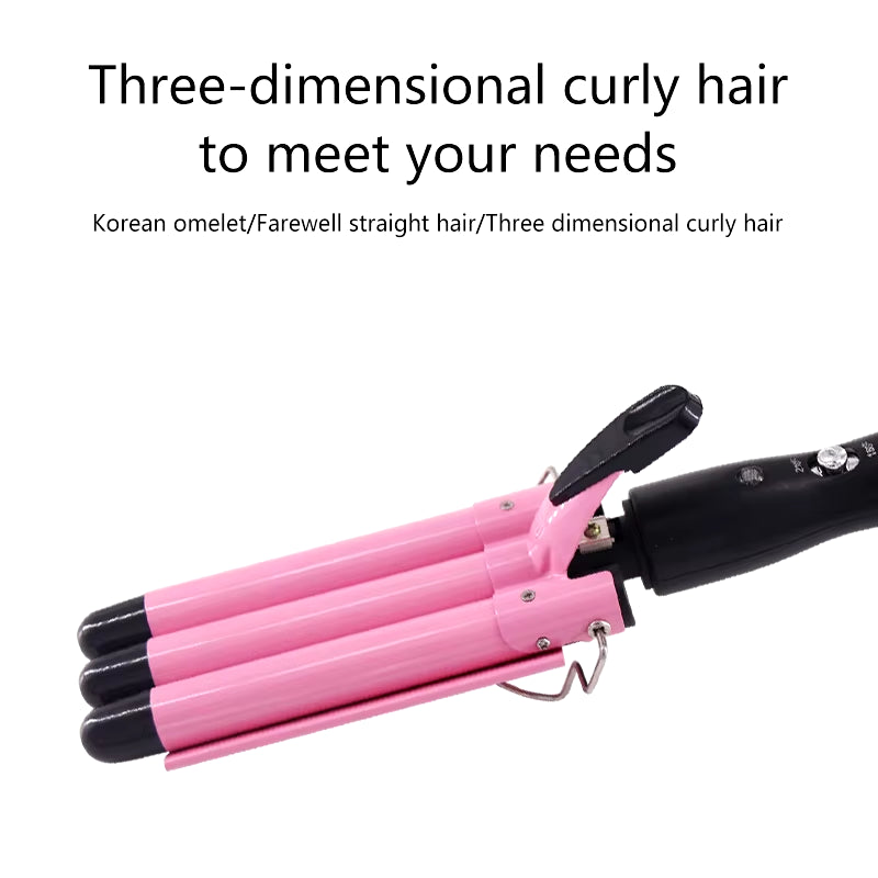 25mm Professional Ceramic Triple Barrel Hair Curling Iron - Styling Tool for Waves and Curls