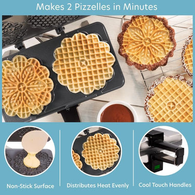 Nonstick Electric Pizzelle Maker - Dual 5-Inch Cookie Press with Recipe Guide - Ideal for Holiday Celebrations and Gift Giving
