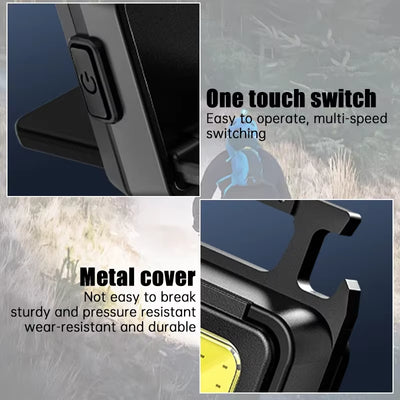 Compact USB Rechargeable COB Work Light with 90° Foldable Side Lights and Keychain Attachment