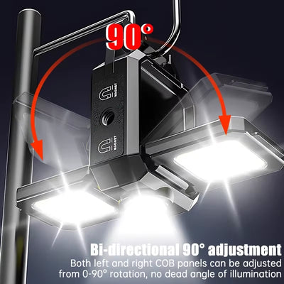 Compact USB Rechargeable COB Work Light with 90° Foldable Side Lights and Keychain Attachment