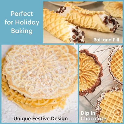 Nonstick Electric Pizzelle Maker - Dual 5-Inch Cookie Press with Recipe Guide - Ideal for Holiday Celebrations and Gift Giving