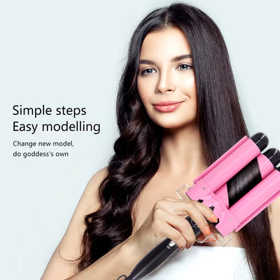 25mm Professional Ceramic Triple Barrel Hair Curling Iron - Styling Tool for Waves and Curls