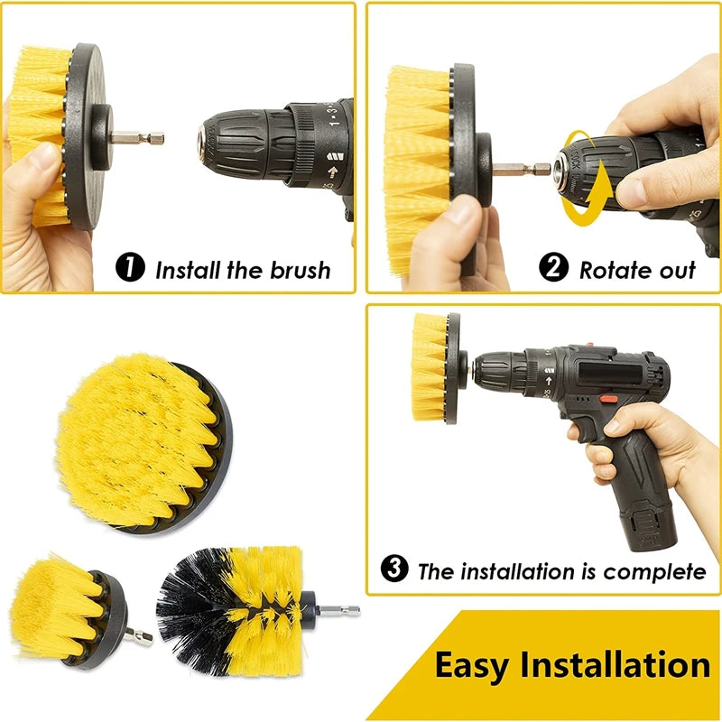3-Piece Drill Brush Attachment Set for Power Scrubbing Showers, Tubs, Bathroom Tiles, Grout, and Carpets