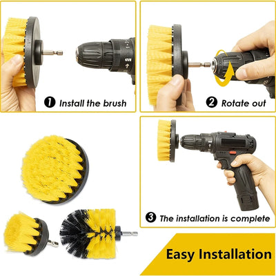 3-Piece Drill Brush Attachment Set for Power Scrubbing Showers, Tubs, Bathroom Tiles, Grout, and Carpets