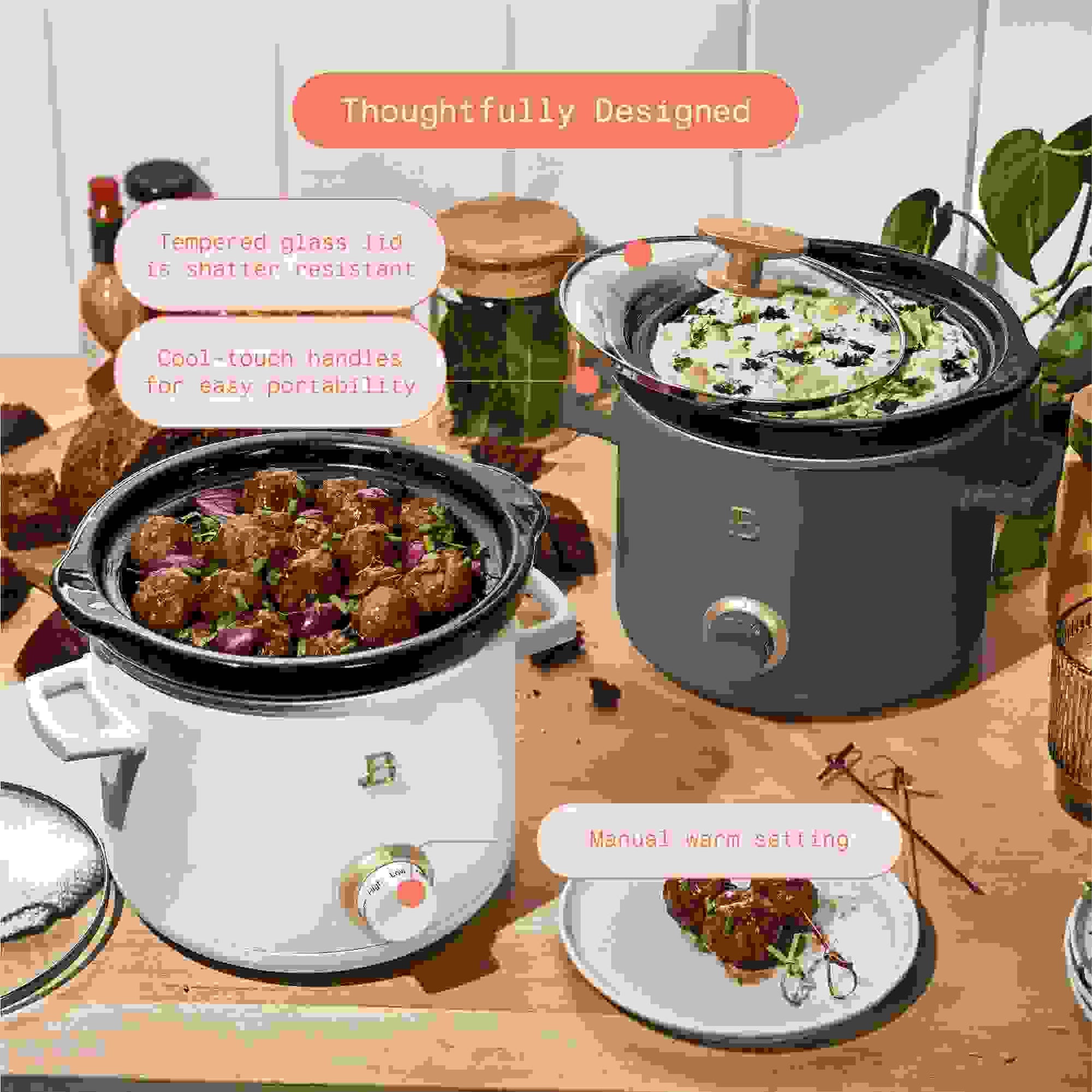 Drew Barrymore 2-Pack 2Qt Slow Cooker Set in Thyme and White Icing