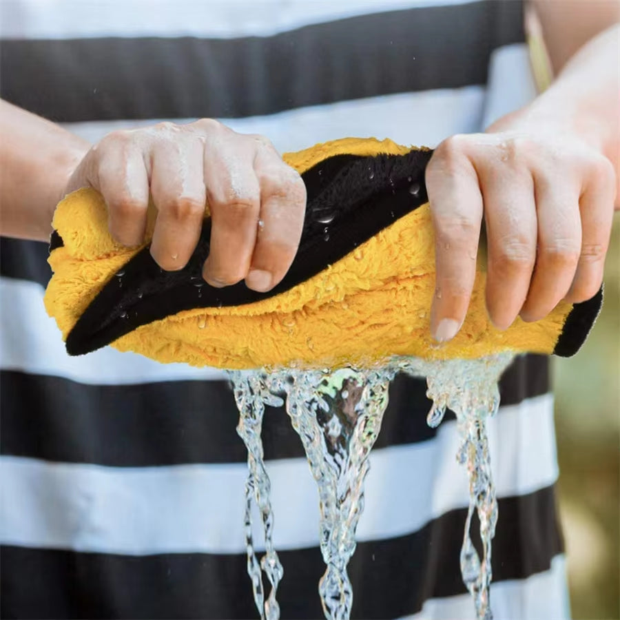 Microfiber Cleaning Towels - Thick, Soft Drying Cloths for Car Body Washing - Double Layer Cleaning Rags - Available in 1, 2, or 6 Packs - Essential Car Accessories