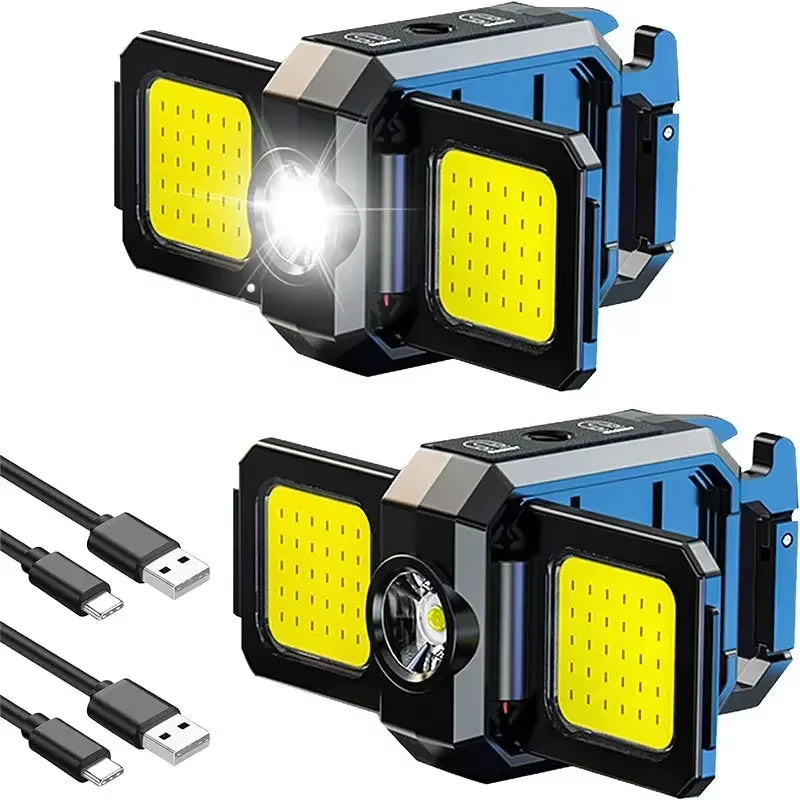 Compact USB Rechargeable COB Work Light with 90° Foldable Side Lights and Keychain Attachment