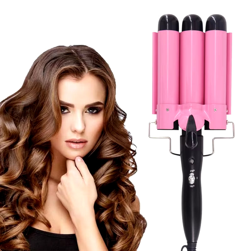 25mm Professional Ceramic Triple Barrel Hair Curling Iron - Styling Tool for Waves and Curls