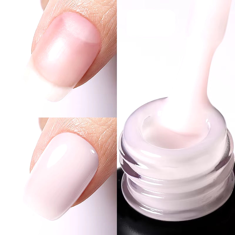 Milky Pink Rubber Base Gel Nail Polish - 15ml Semi-Permanent Glitter Varnish, Soak-Off Self-Leveling UV/LED Gel