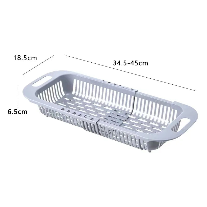 Retractable Kitchen Sink Storage Rack with Drain Basket for Fruits and Vegetables