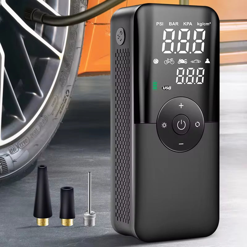 Rechargeable Digital Air Pump Tire Inflator - Portable Cordless Compressor for Cars, Motorcycles, Bicycles, and Sports Balls