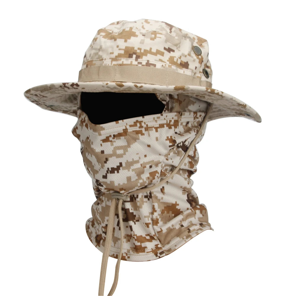 Camouflage Boonie Cap and Balaclava Set - Foldable Soft Outdoor Hat for Hunting and Fishing with Wide Brim for Sun Protection