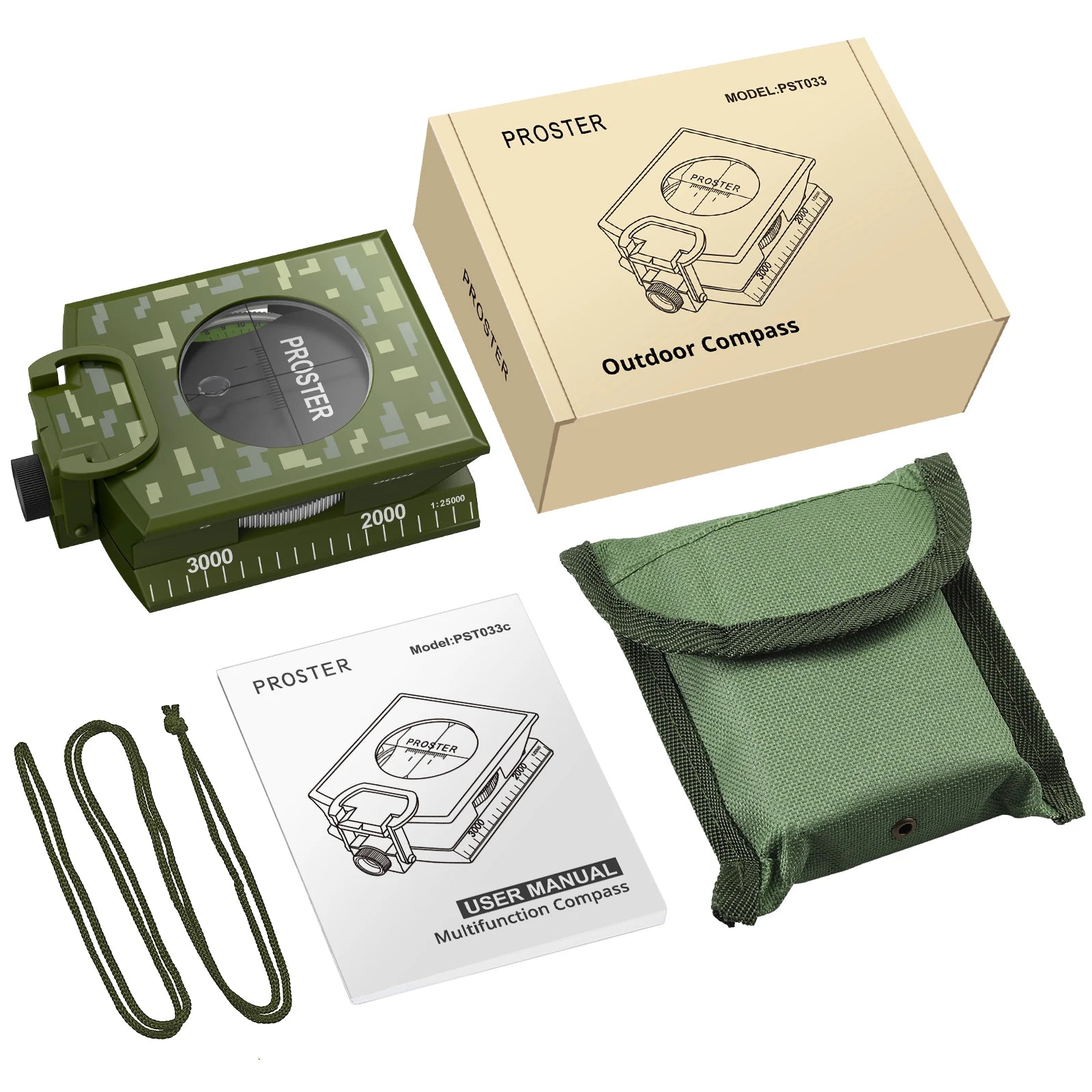 Proster Professional Waterproof Outdoor Camping Compass with Camouflage Design and Sighting Clinometer for Hunting and Hiking Activities