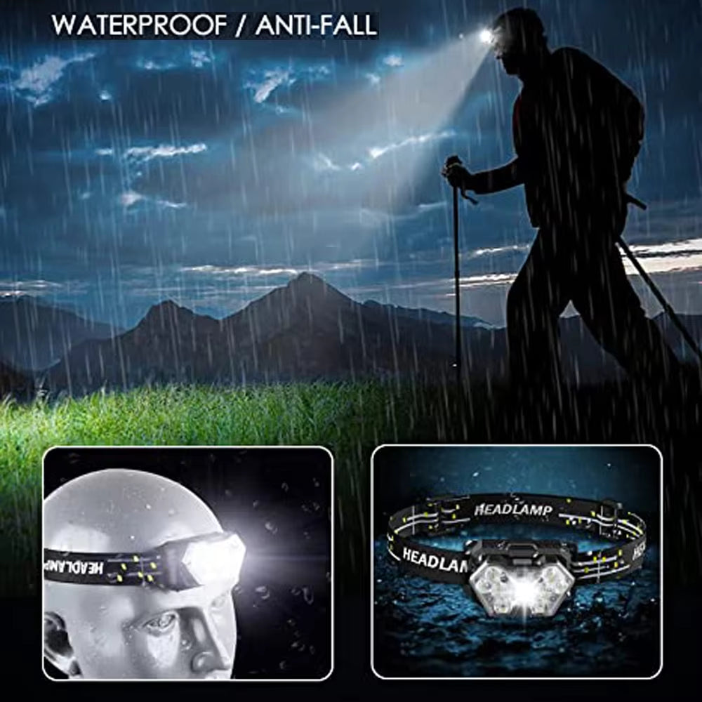9-LED Rechargeable Motion Sensor Headlamp - Portable Outdoor Flashlight for Fishing, Camping, and Work
