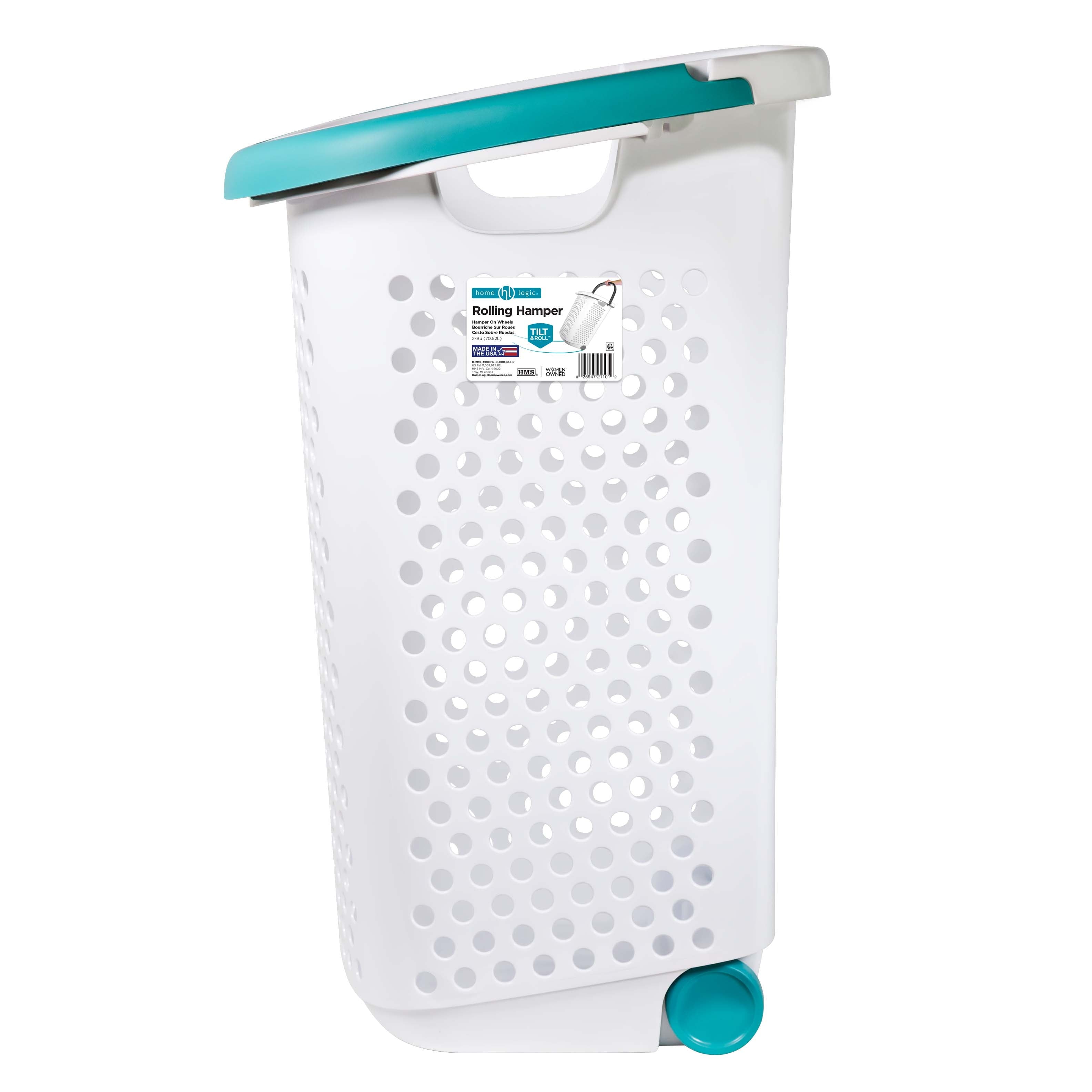 Rolling Plastic Laundry Hamper with Pop-Up Handle - White - Adult / Tween