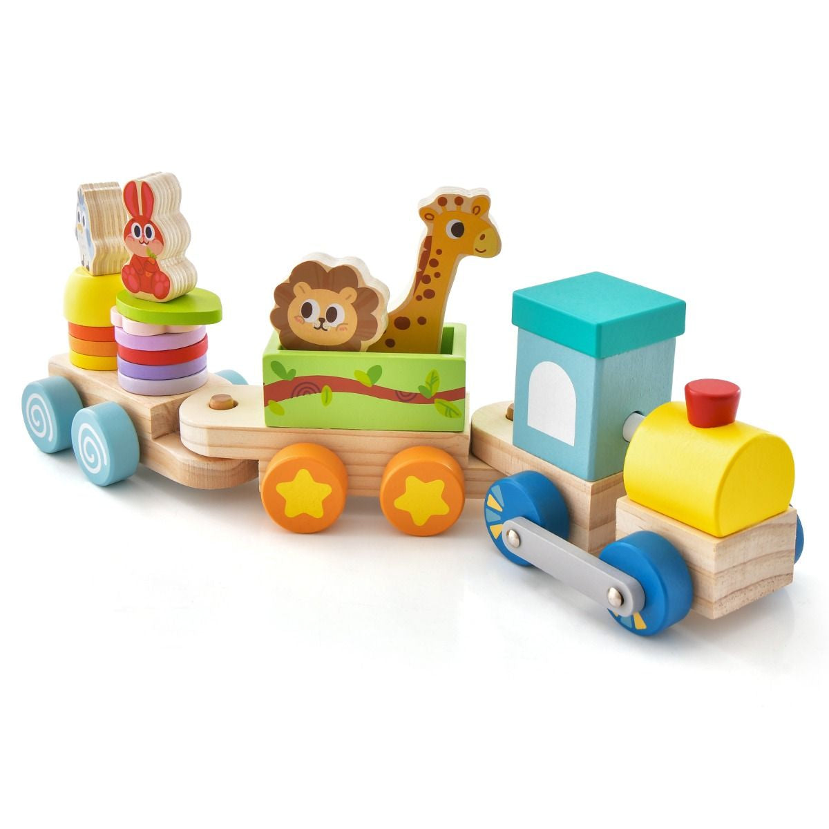 Ensemble de Train Poussé en Bois 11 Pièces avec 3 Wagons - Locomotive Rétractable en Bois Massif Sûr pour l'Éveil des Enfants