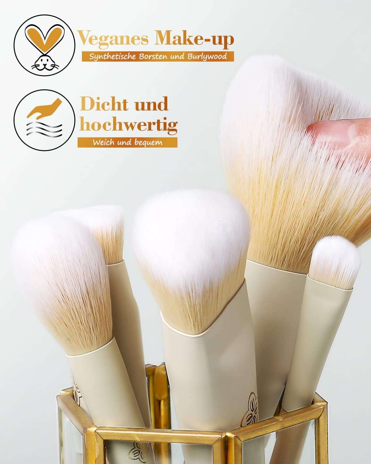 10-Piece Makeup Brush Set with Corn Silk Fiber Vegan Brushes for Foundation, Powder, Concealers, Eye Shadows, and Liquid Kabuki (Original Series).