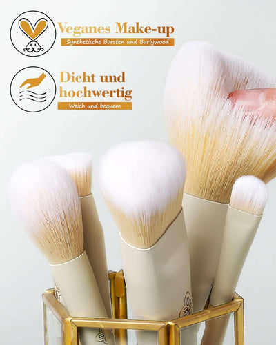10-Piece Makeup Brush Set with Corn Silk Fiber Vegan Brushes for Foundation, Powder, Concealers, Eye Shadows, and Liquid Kabuki (Original Series).