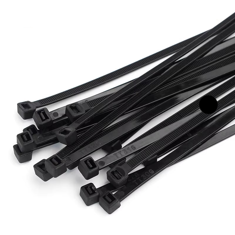 Self-Locking Nylon Cable Ties - 100 Pack, Black Zip Wraps for Secure Fastening and Wire Management