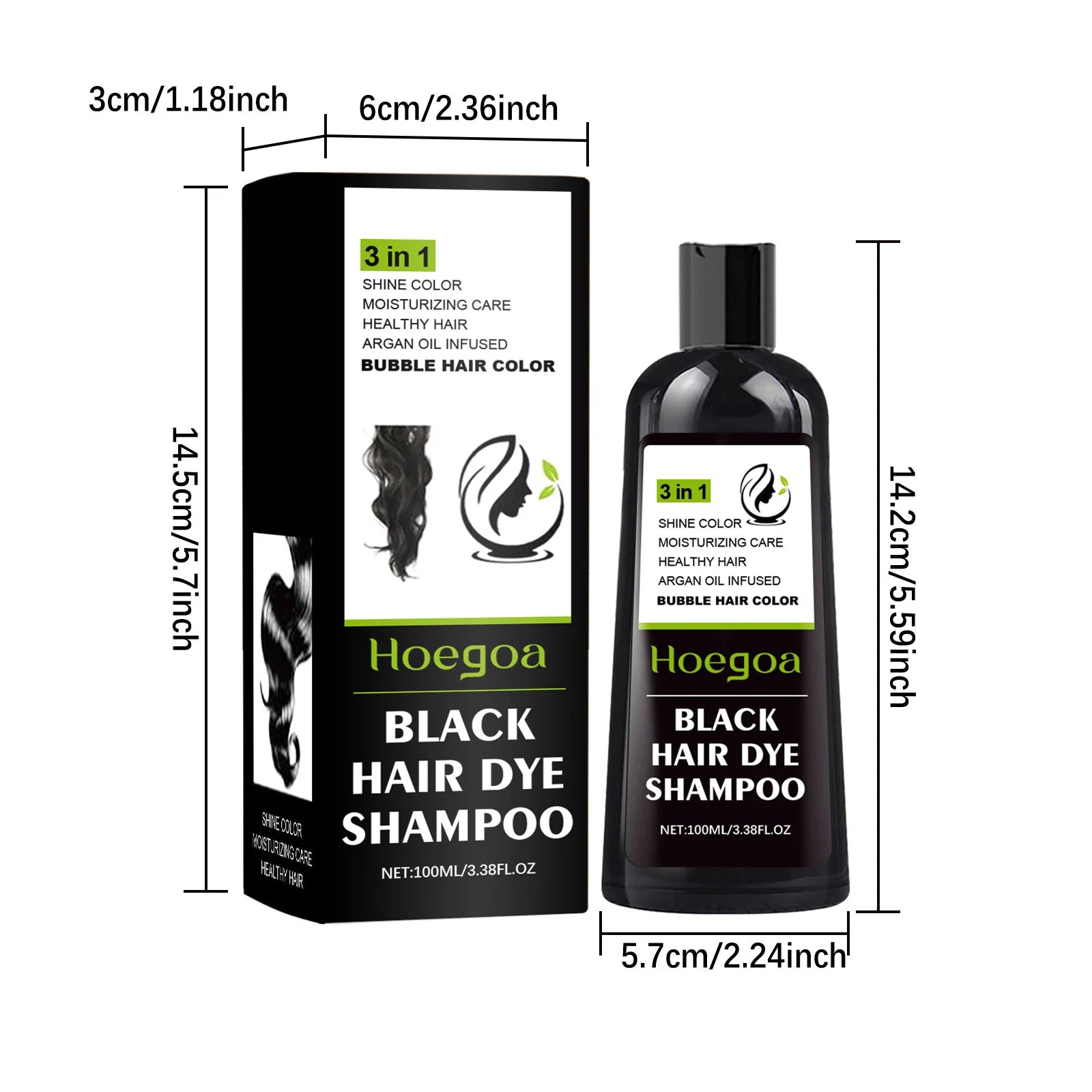 100ml bubble hair dye shampoo for natural black, brown coverage. Moisturizes, nourishes, covers gray and white hair with styling benefits.