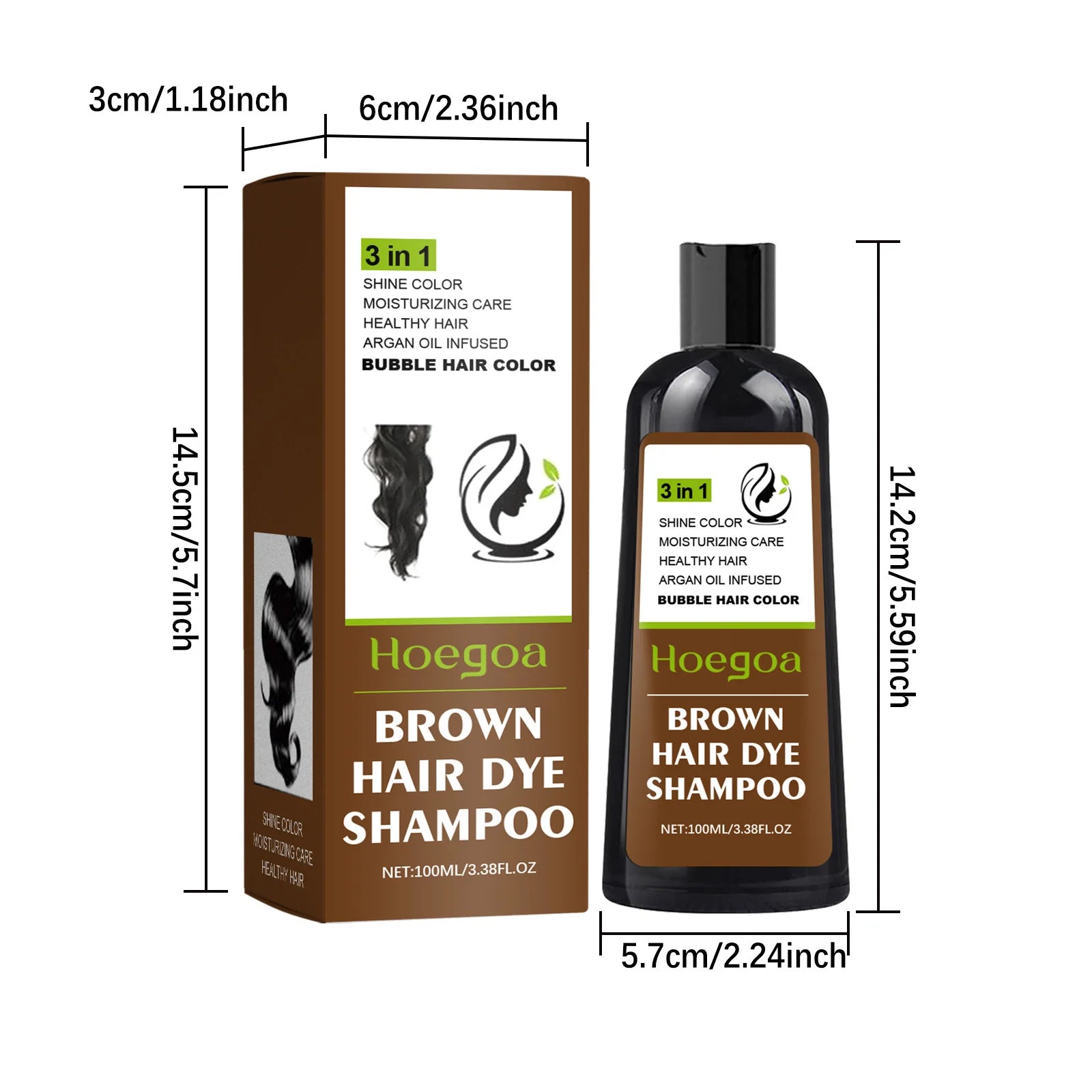 100ml bubble hair dye shampoo for natural black, brown coverage. Moisturizes, nourishes, covers gray and white hair with styling benefits.