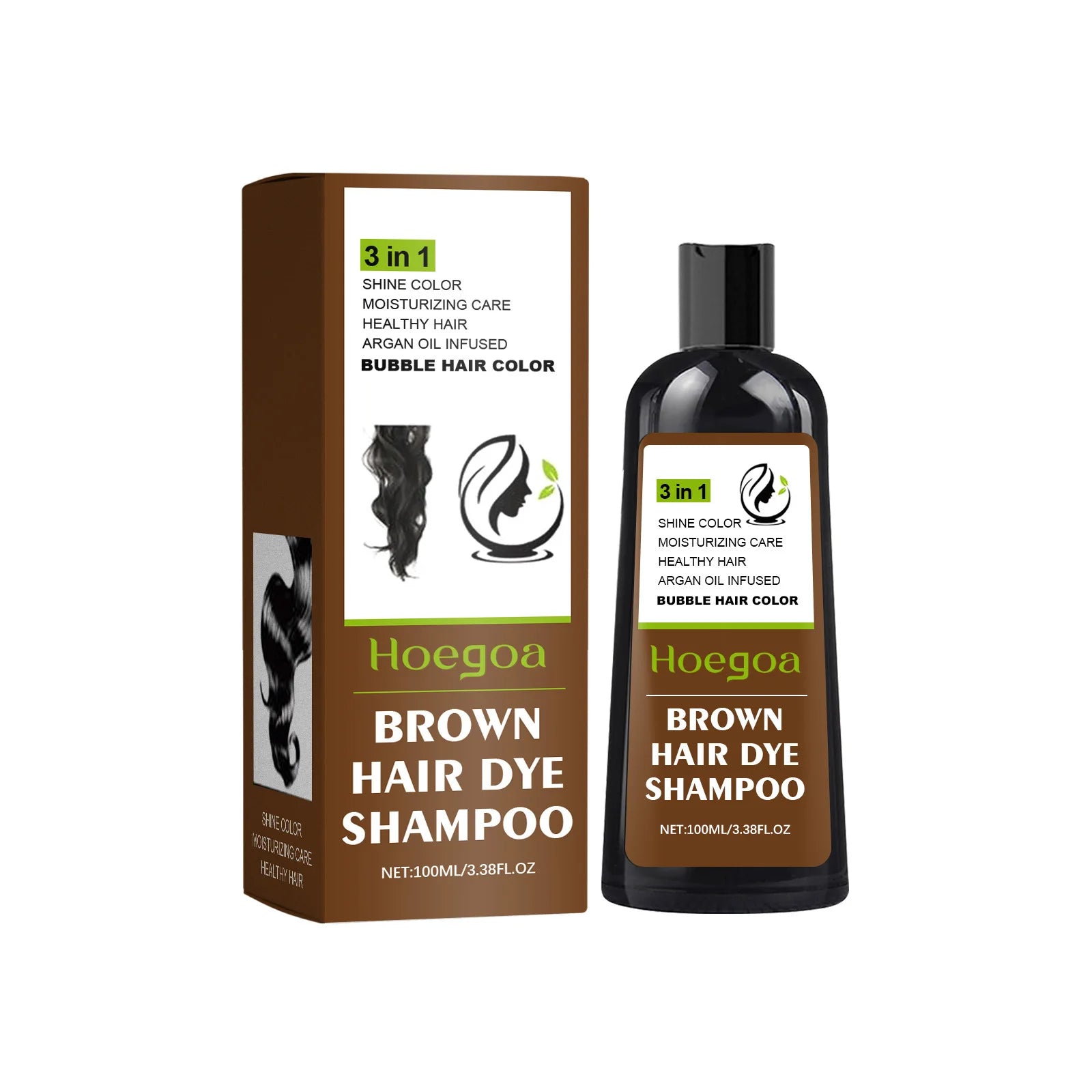 100ml bubble hair dye shampoo for natural black, brown coverage. Moisturizes, nourishes, covers gray and white hair with styling benefits.