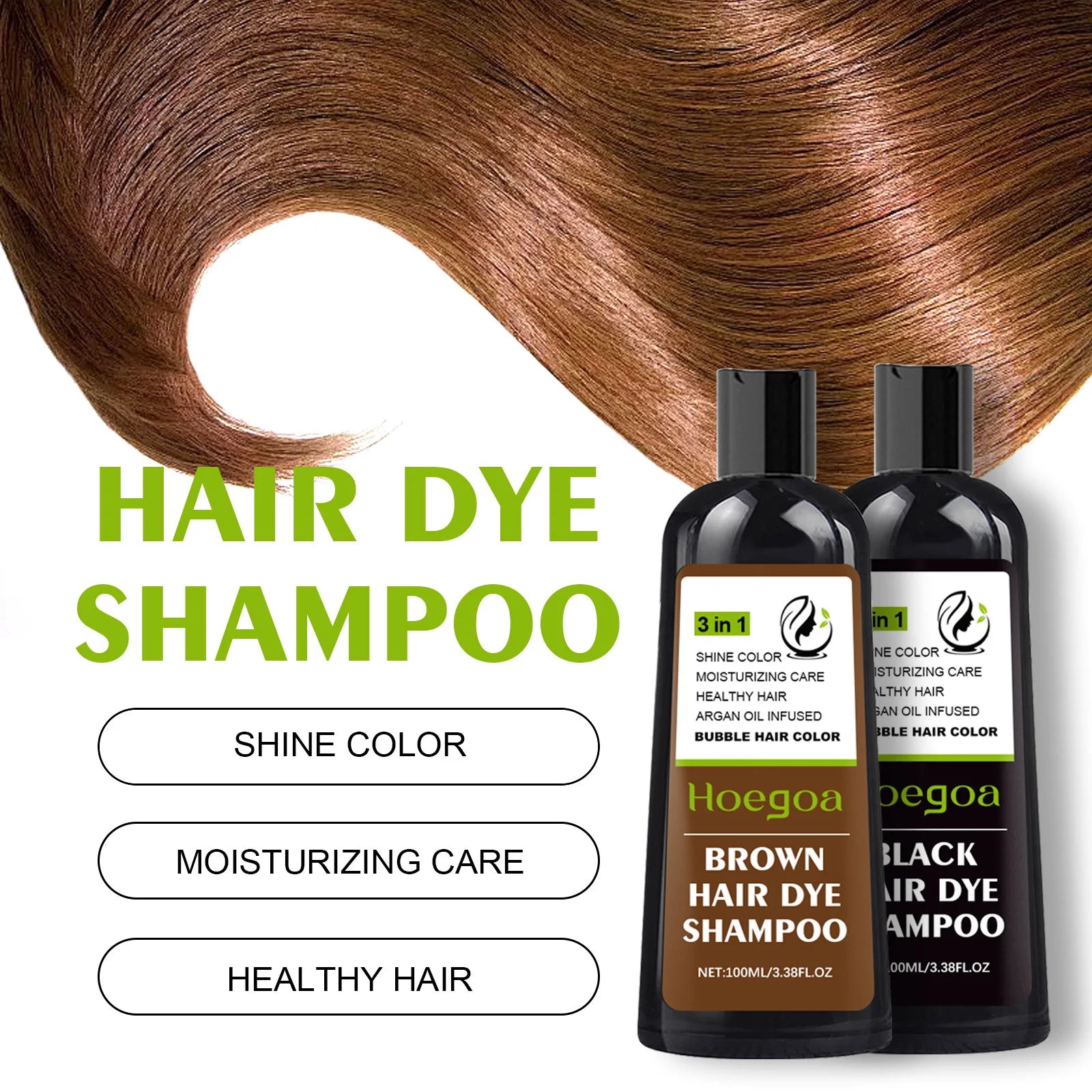100ml bubble hair dye shampoo for natural black, brown coverage. Moisturizes, nourishes, covers gray and white hair with styling benefits.