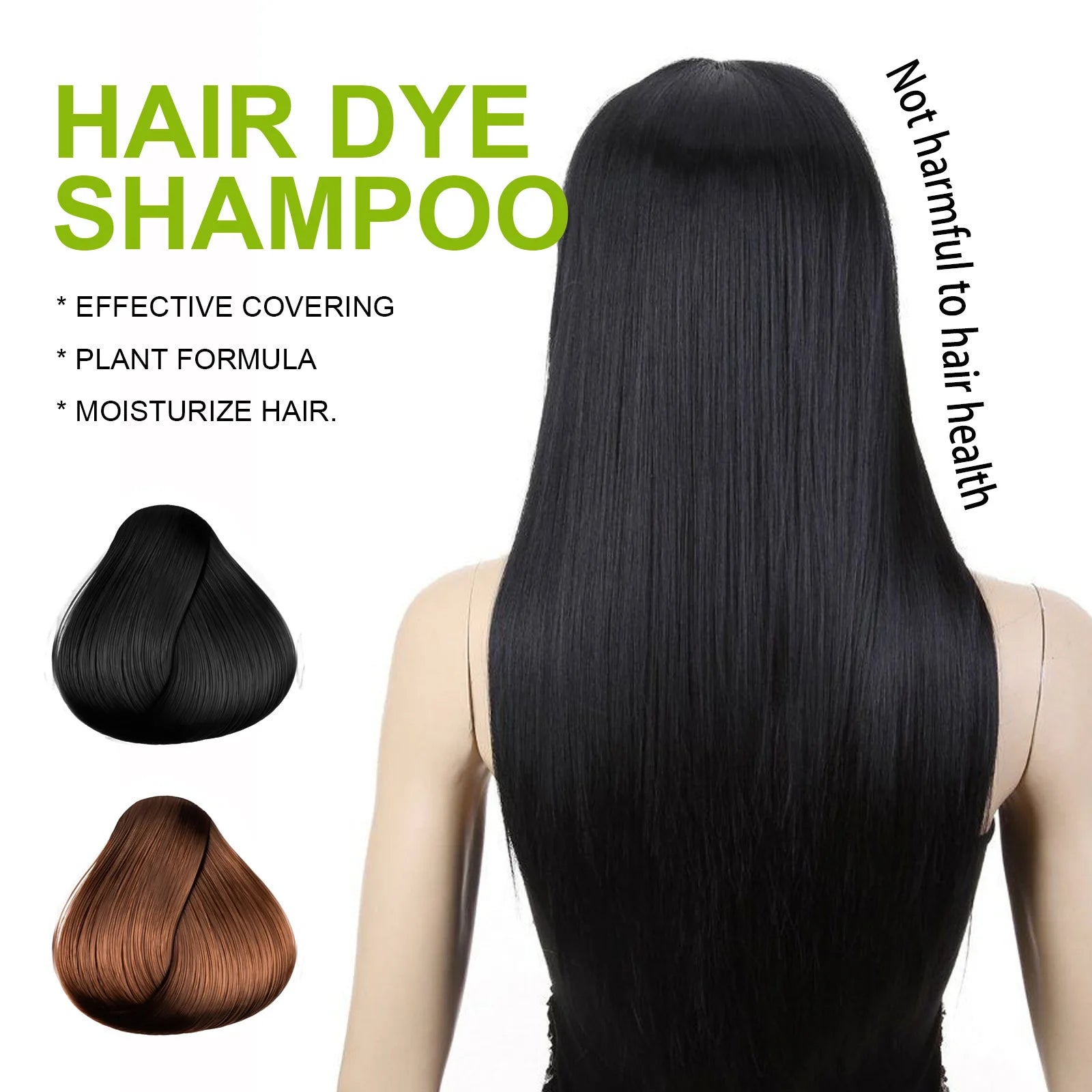 100ml bubble hair dye shampoo for natural black, brown coverage. Moisturizes, nourishes, covers gray and white hair with styling benefits.