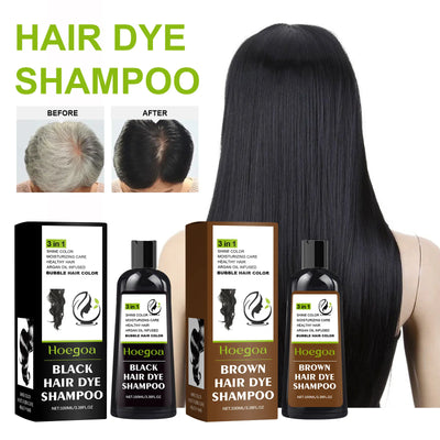 100ml bubble hair dye shampoo for natural black, brown coverage. Moisturizes, nourishes, covers gray and white hair with styling benefits.