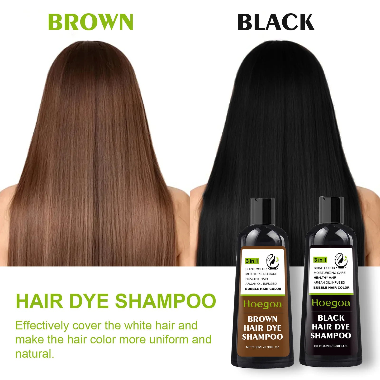 100ml bubble hair dye shampoo for natural black, brown coverage. Moisturizes, nourishes, covers gray and white hair with styling benefits.