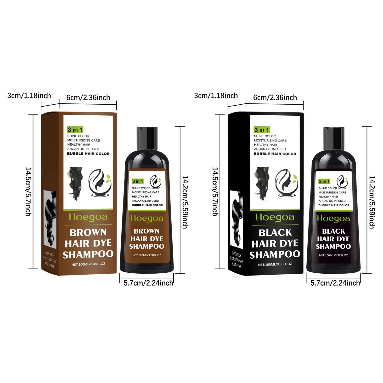 100ml bubble hair dye shampoo for natural black, brown coverage. Moisturizes, nourishes, covers gray and white hair with styling benefits.