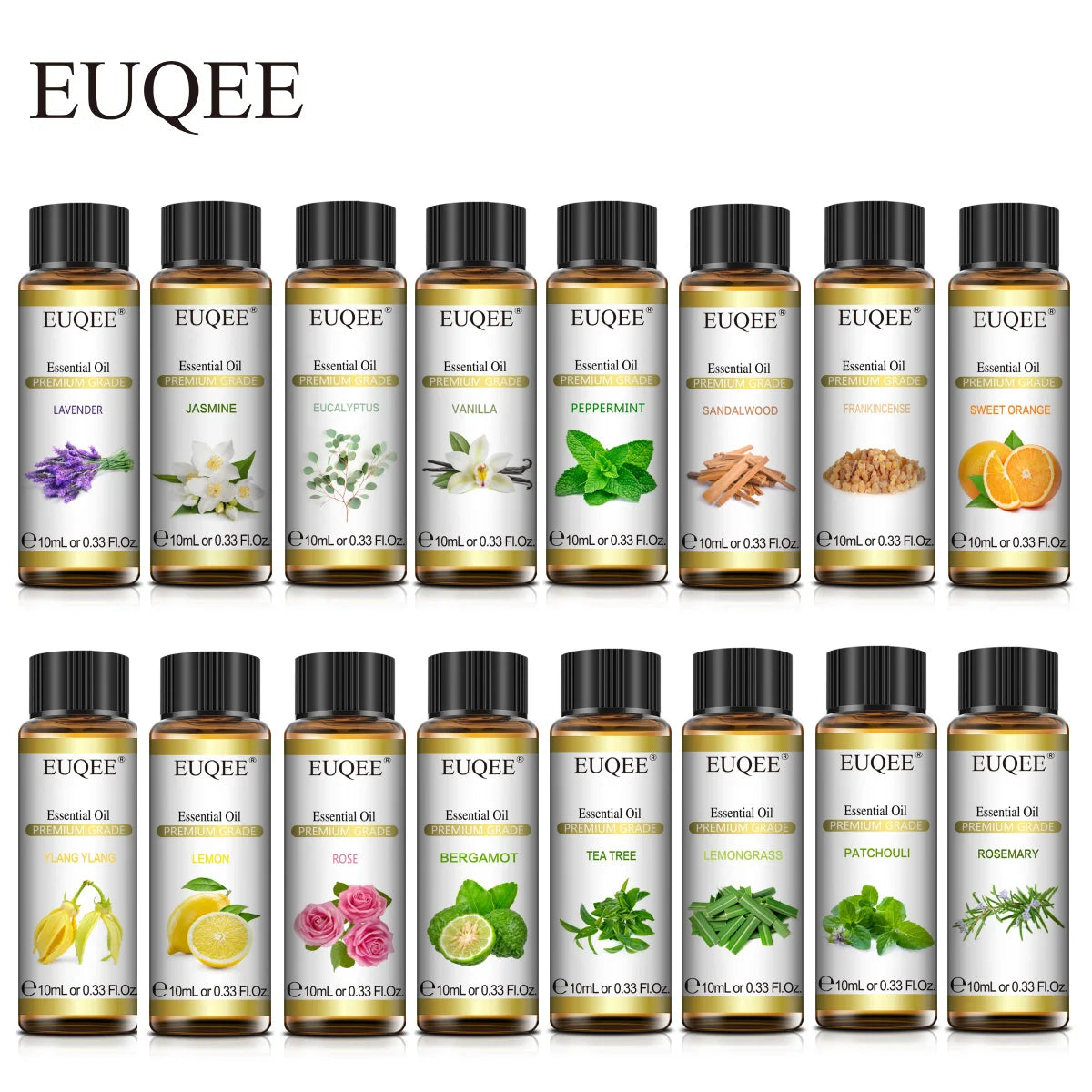 10ml Natural Plant Essential Oils with Dropper for Diffusers and Humidifiers - Lavender, Jasmine, Eucalyptus, and Vanilla Blends