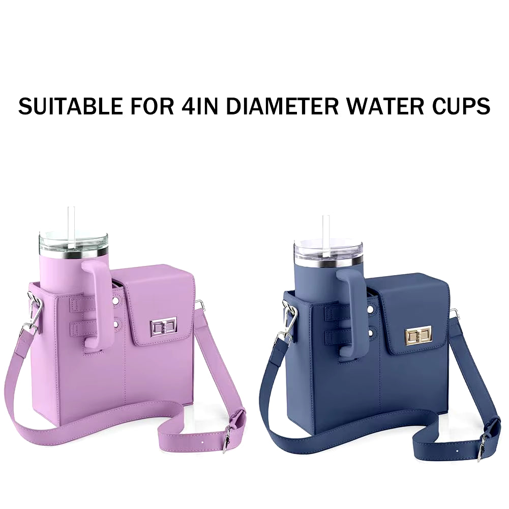 Stylish Outdoor Crossbody Water Bottle Carrier - Adjustable PU Leather Storage Bag