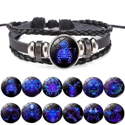 12 Constellation Zodiac Sign Charm Luminous Bracelets Men Women Vintage Multilayer Wrap Leather Bracelet & Bangle Birthday Gift.
