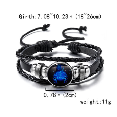 12 Constellation Zodiac Sign Charm Luminous Bracelets Men Women Vintage Multilayer Wrap Leather Bracelet & Bangle Birthday Gift.