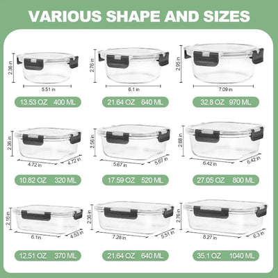 12 pack glass food storage containers with leak proof airtight lids, ideal for kitchen pantry, meal prep, and lunch organization