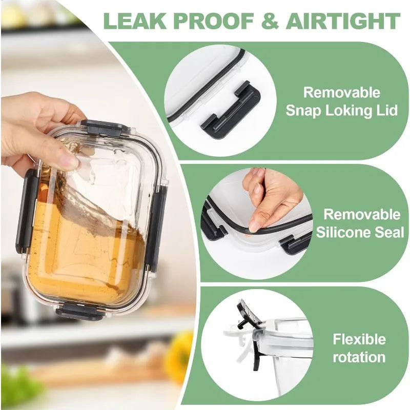 12 pack glass food storage containers with leak proof airtight lids, ideal for kitchen pantry, meal prep, and lunch organization