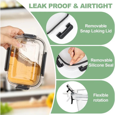 12 pack glass food storage containers with leak proof airtight lids, ideal for kitchen pantry, meal prep, and lunch organization