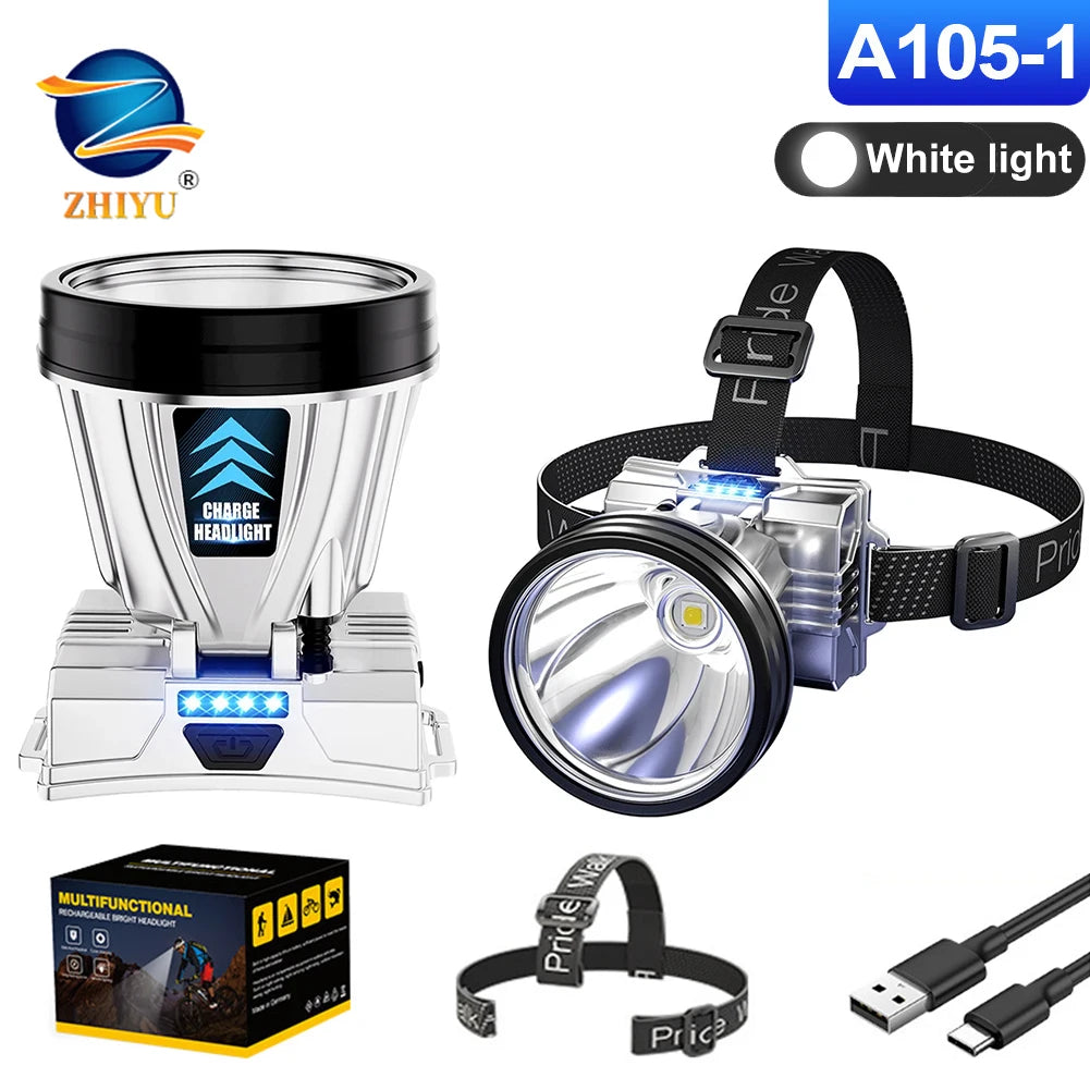 1200mAh High-Power Rechargeable Waterproof Headlamp - Super Bright Emergency Lantern for Fishing and Camping