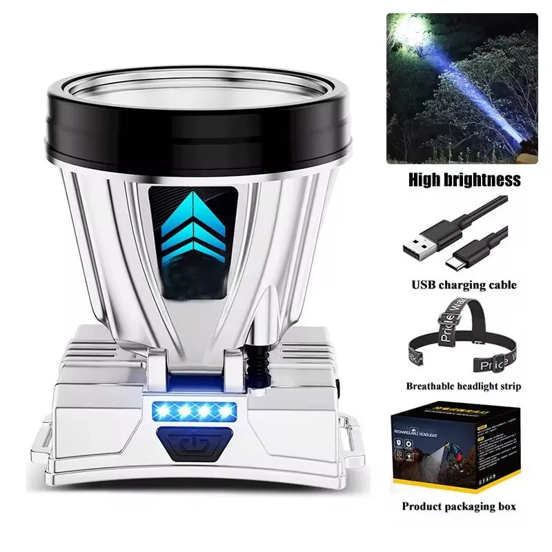 1200mAh High-Power Rechargeable Waterproof Headlamp - Super Bright Emergency Lantern for Fishing and Camping