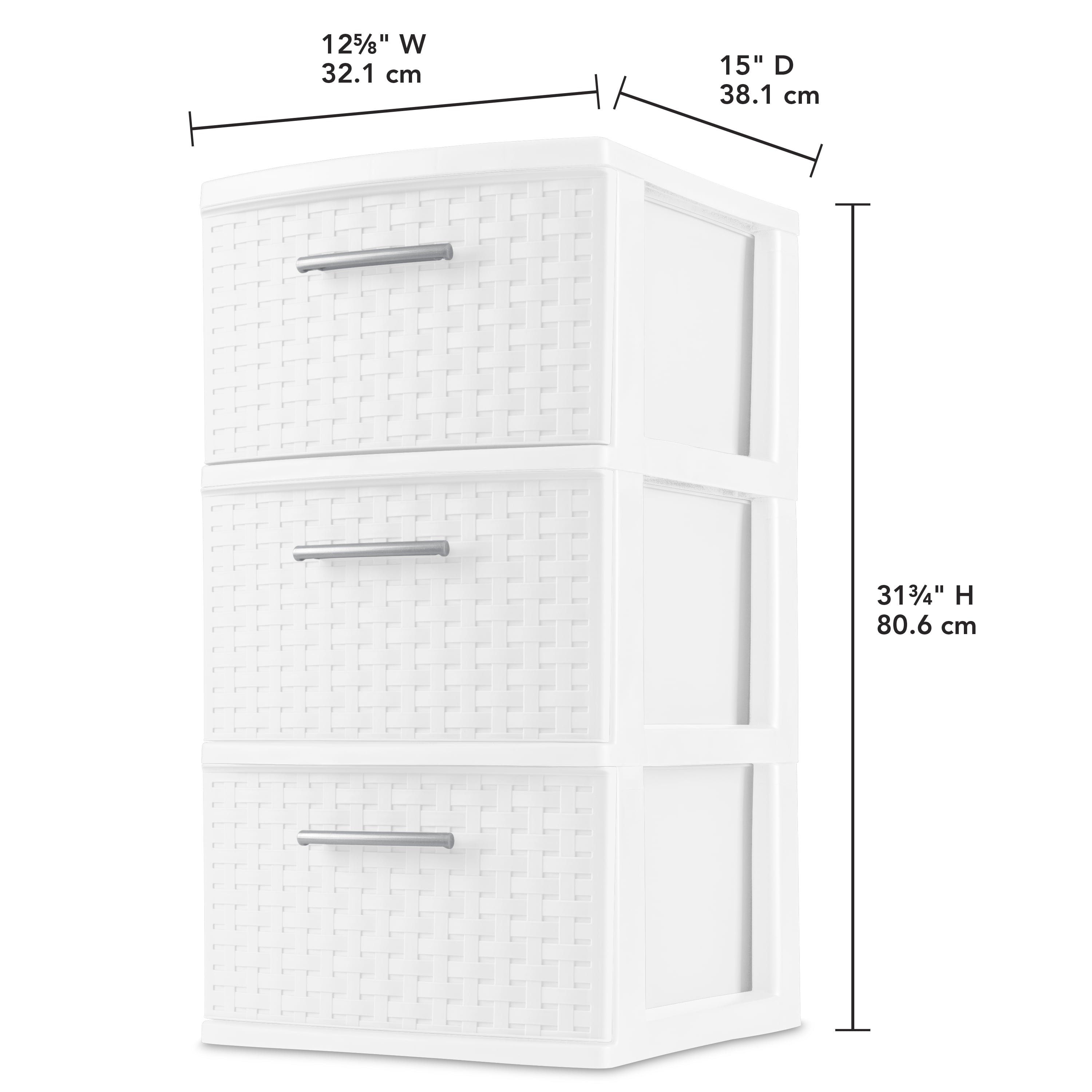 3 Drawer Weave Tower, White - CommunityRateLLC