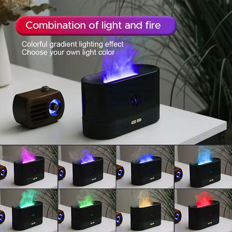 Ultrasonic Aroma Diffuser and Humidifier with LED Flame Lamp and Essential Oil Functionality
