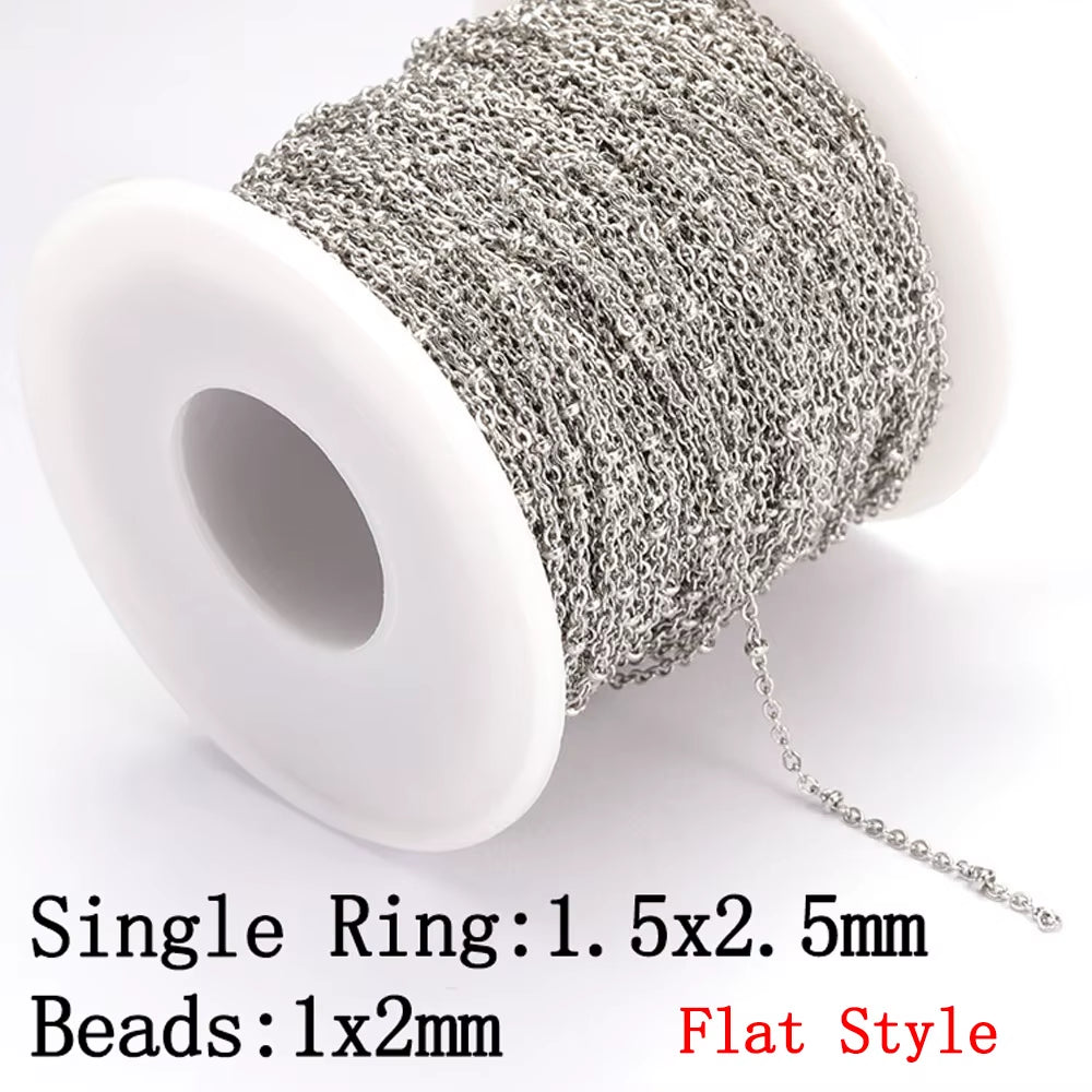 2-Meter No Fade Stainless Steel Chains for Jewelry Making - Gold Beaded Necklace and Bracelet Accessories
