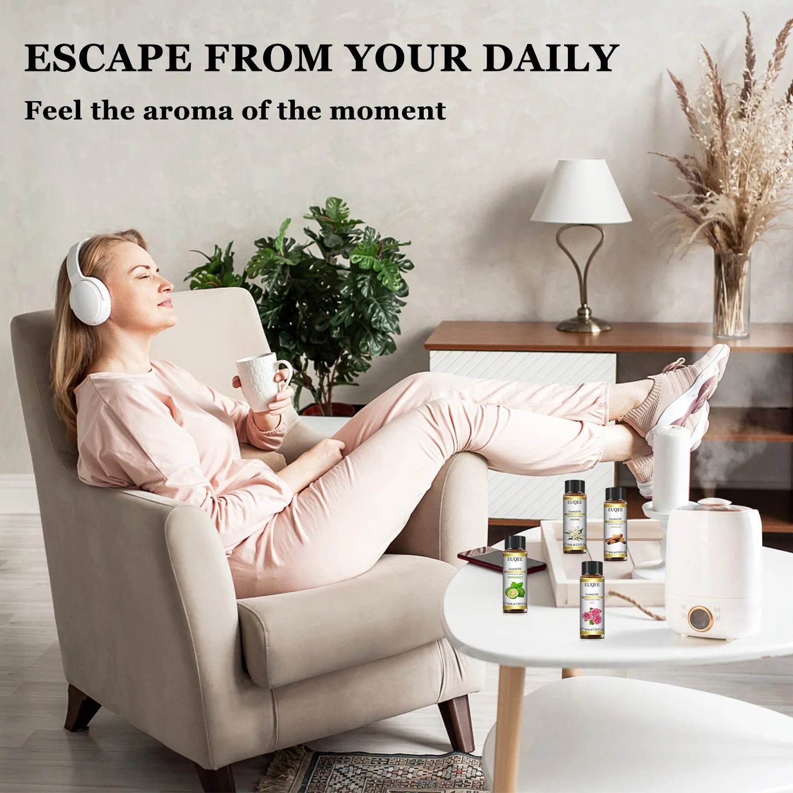 10ml Natural Plant Essential Oils with Dropper for Diffusers and Humidifiers - Lavender, Jasmine, Eucalyptus, and Vanilla Blends