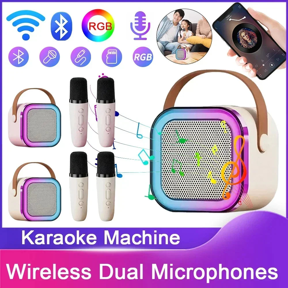 K12 Bluetooth Karaoke Microphone and Speaker System with Hi-Fi Stereo Sound and RGB LED Lights for Home and Outdoor Parties