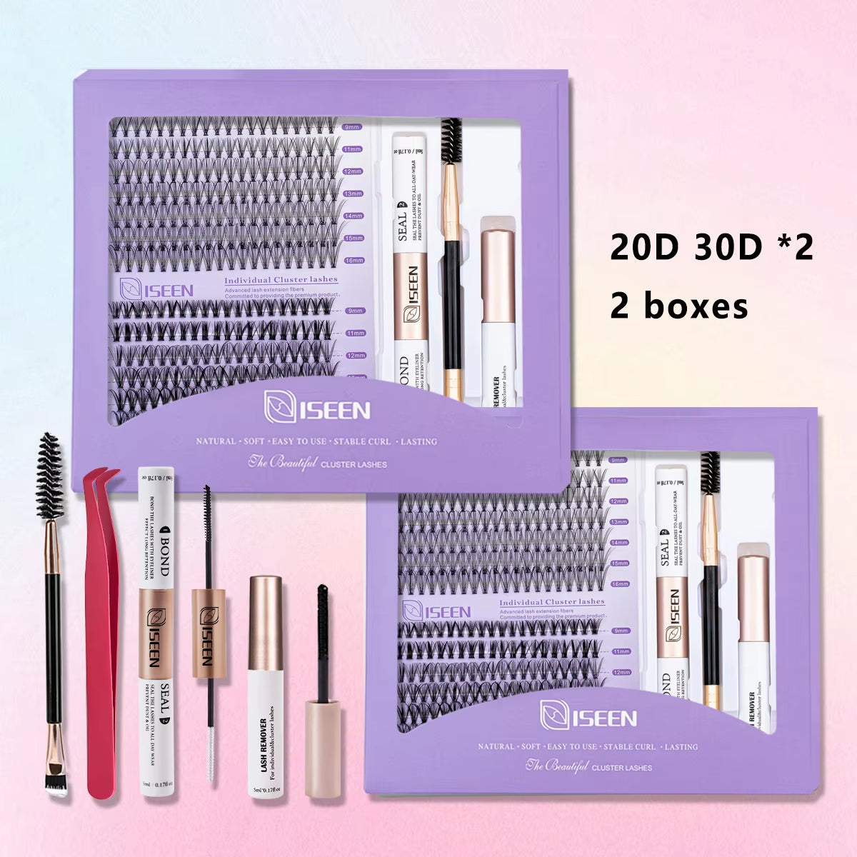 DIY Lash Extension Kit: Mixed Style Lash Clusters with Bond & Seal, Remover, Tweezers, and Lash Brush for Self-Application Makeup