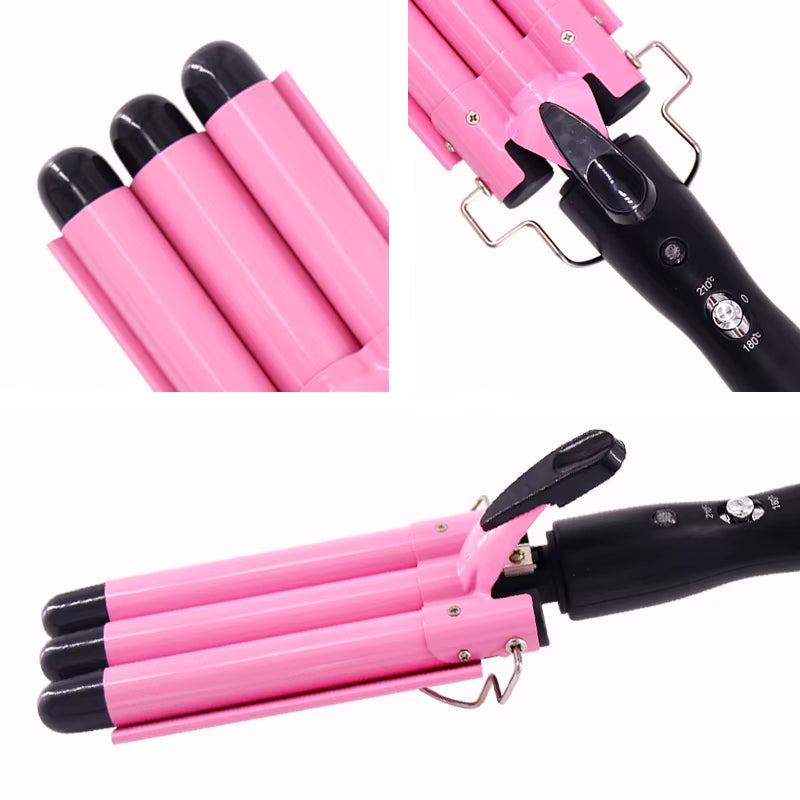 25mm Professional Ceramic Triple Barrel Hair Curling Iron - Styling Tool for Waves and Curls