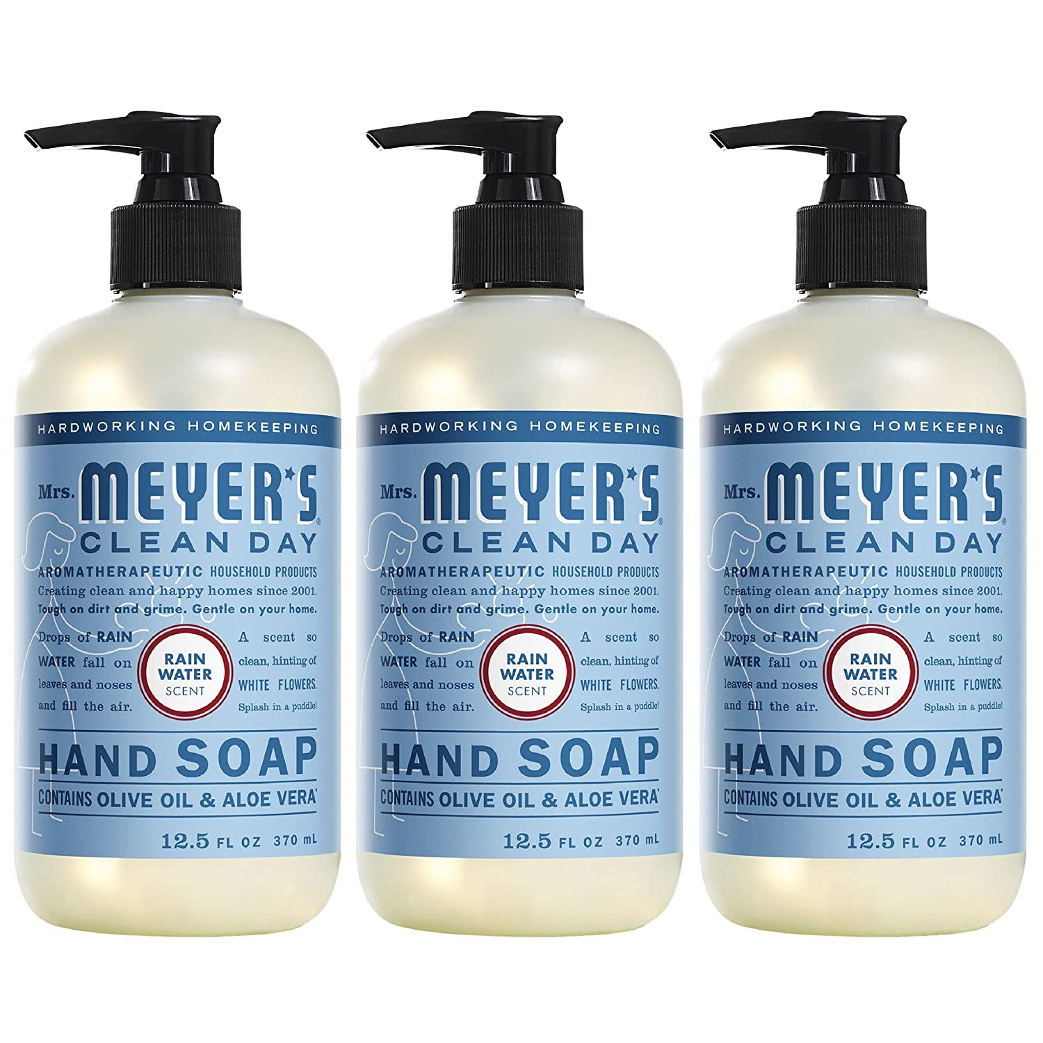 Mrs. Meyer's Clean Day Hand Soap with Essential Oils, Biodegradable Formula, Rain Water, 12.5 Fl. Oz - Set of 3