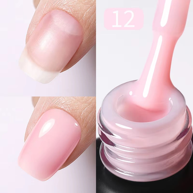 Milky Pink Rubber Base Gel Nail Polish - 15ml Semi-Permanent Glitter Varnish, Soak-Off Self-Leveling UV/LED Gel